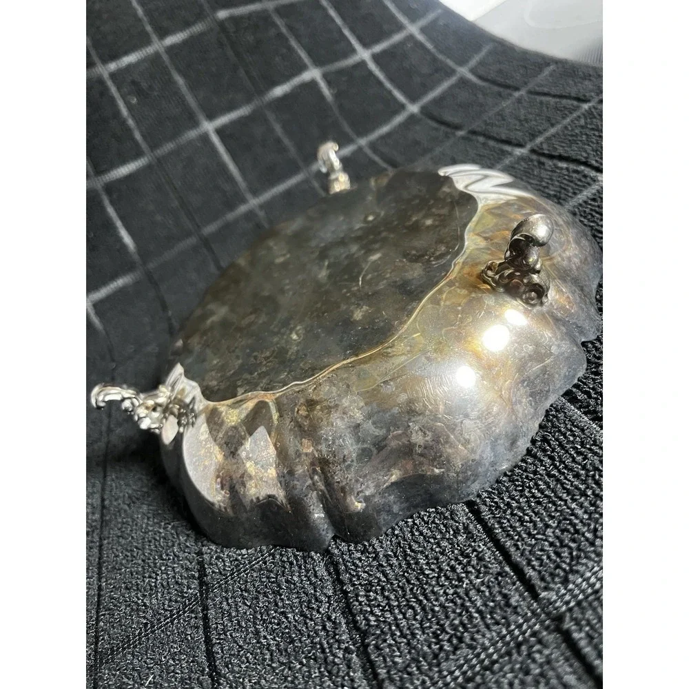 Vintage Silverplate Footed Bowl Dish Scalloped Edge Tarnished Patina 6